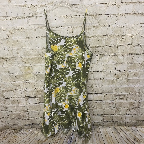 J For Justify Green White Palm Leaf Print Faux Button Sundress - Picture 4 of 6